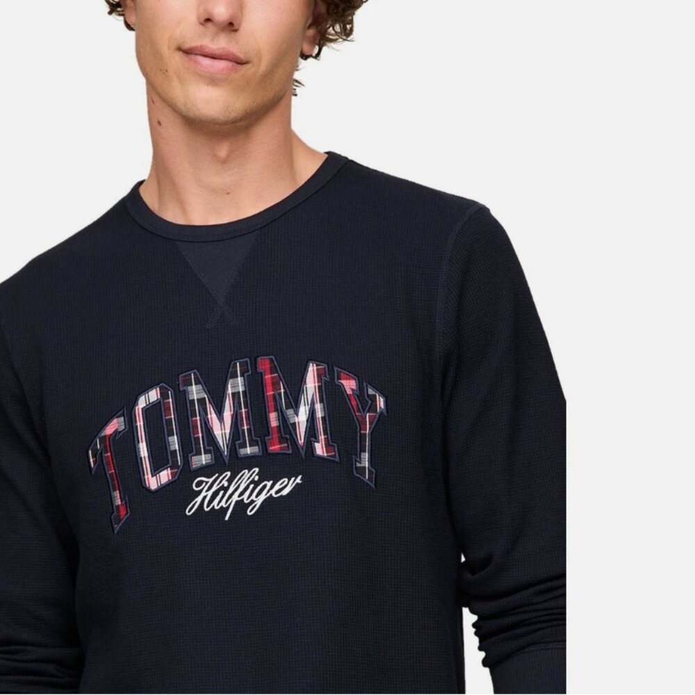 Tommy Hilfiger Men’s Thermal Logo Long-Sleeve Pajama Shirt – Navy, Size XL